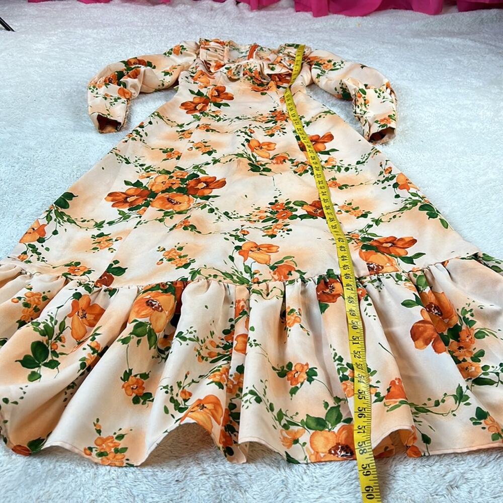 Vintage 70s does Victorian unbranded ruffled orange floral maxi dress, small - Picture 4 of 16